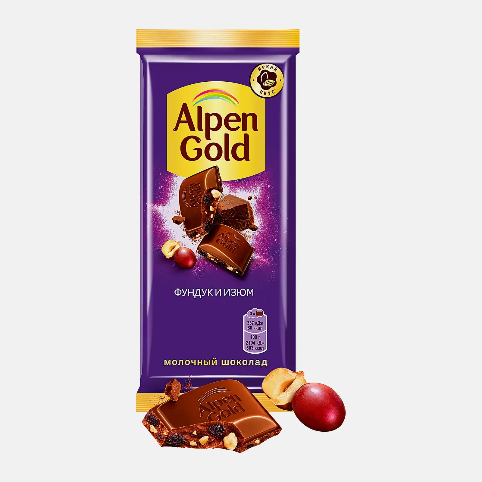 Шоколад Alpen Gold молочный фундук изюм 80 г