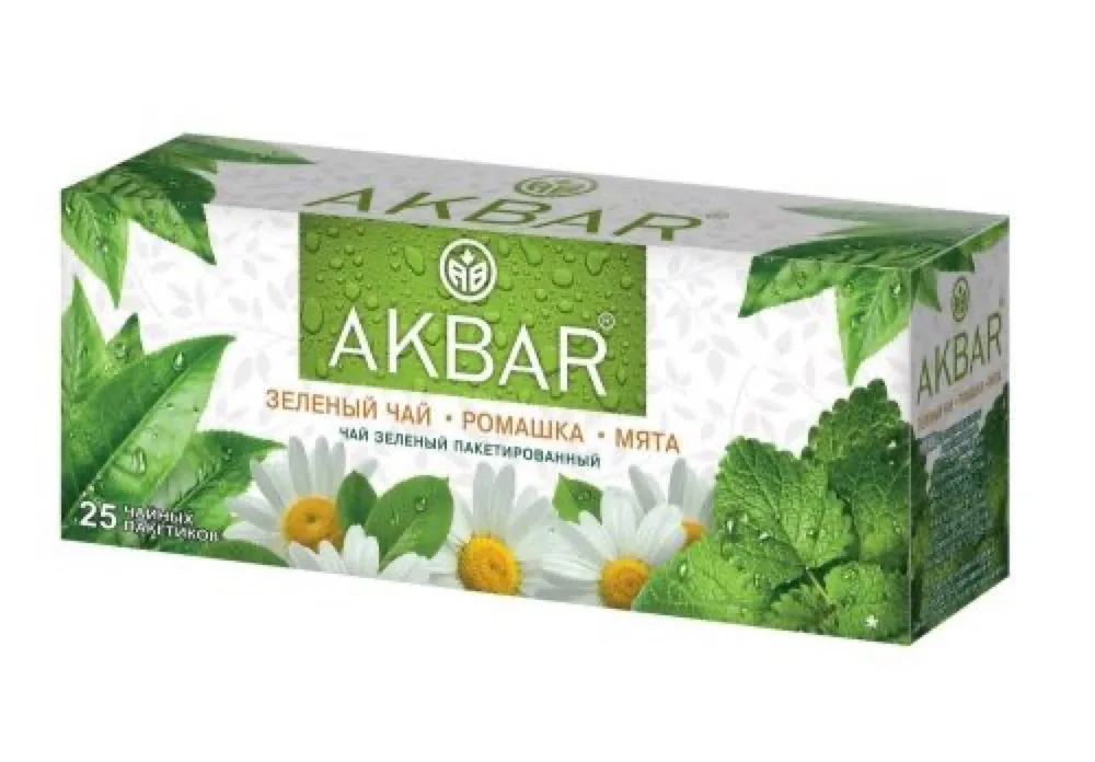 Чай Акбар 25*2гр с/ярл Зеленый с Ромашкой и Мятой байховый