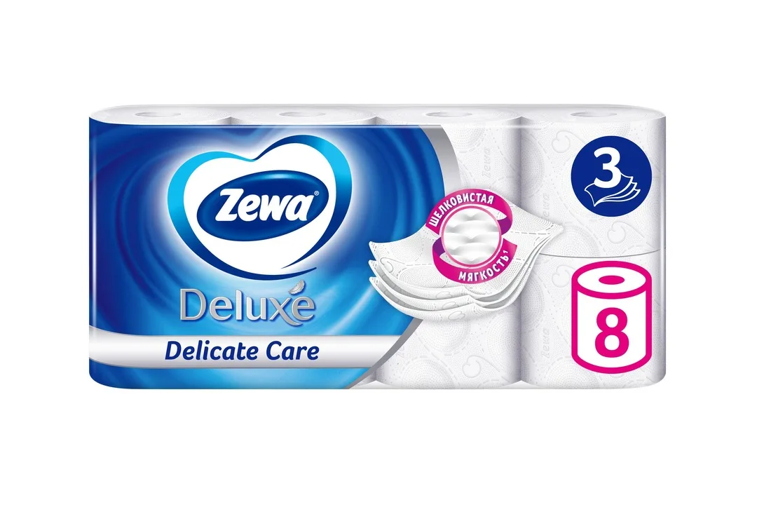 Туалетная бумага Zewa Deluxe с перфорацией трехслойная 8 рулонов