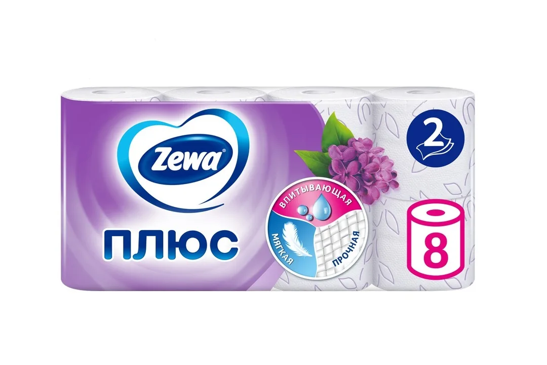 Туалетная бумага Zewa Plus Сирень 2 слоя 8 шт