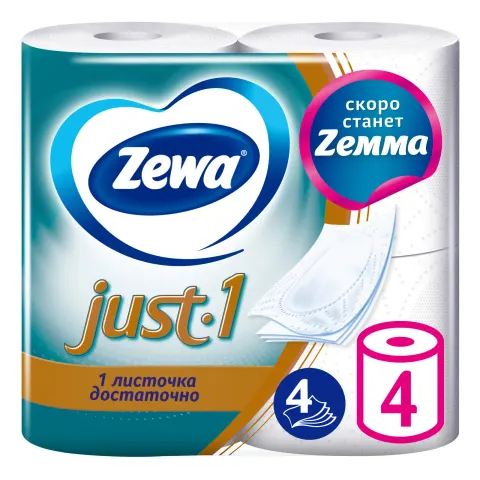 Туалетная бумага Zewa Just-1 четырехслойная 4 шт
