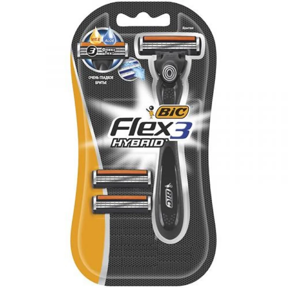 Бритвенный станок мужской Bic Flex 3 Hybrid с двумя сменными кассетами
