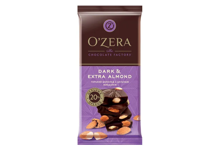 «O'Zera», шоколад горький с цельным миндалем Dark & Extra Almond, 90 г
